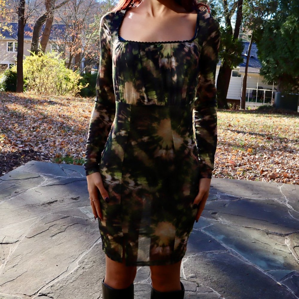 Sheer Green Tie Dye Mini Dress by Topshop